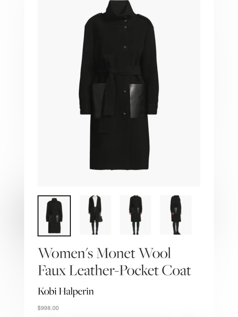 Kobi Halperin Monet Faux Leather-Pocket 100% Wool Coat